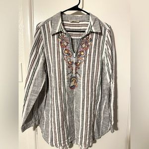 Soft Sorroundings embroidered  striped tunic top